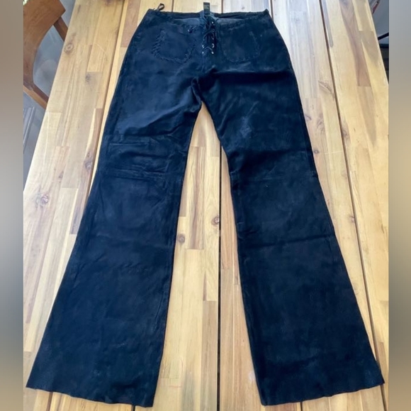 Jou Jou Pants - Vintage Jou Jou Womens Low Rise Suede Leather Lace Up Boot Cut Pants Size 7/8